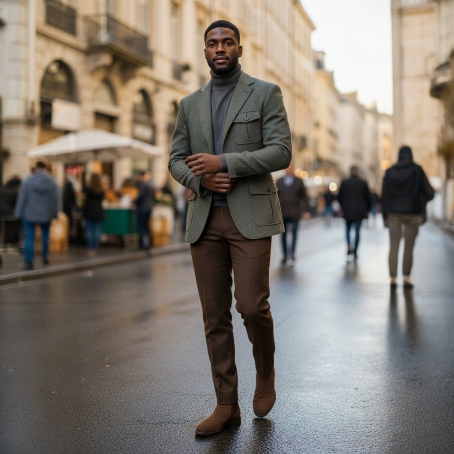 Couture Olive Flannel Tab Collar Sport Coat - J-7011