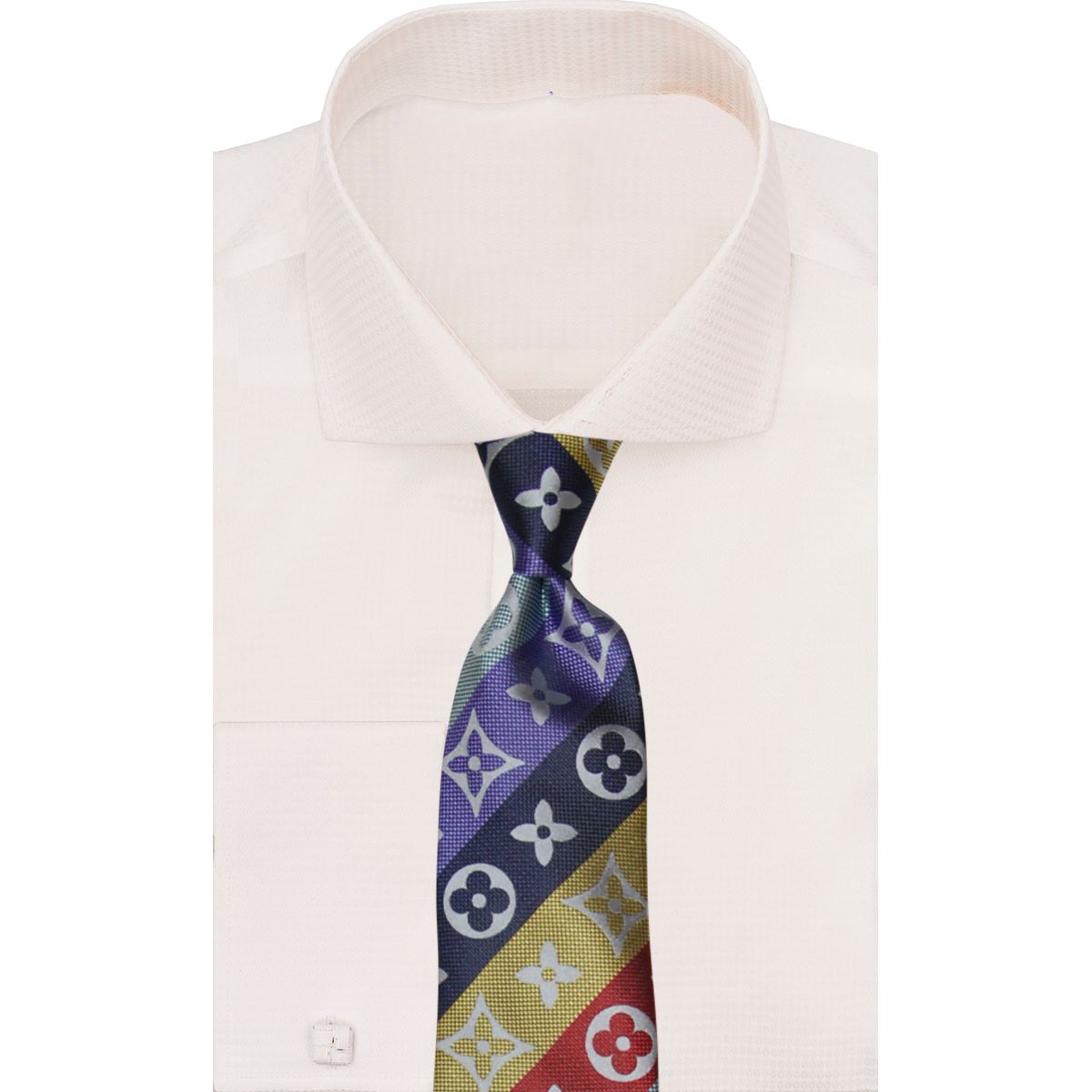 LV Multi Stripe A2 | Purple/Yellow/Red/Grey | Tie & Pocket Square
