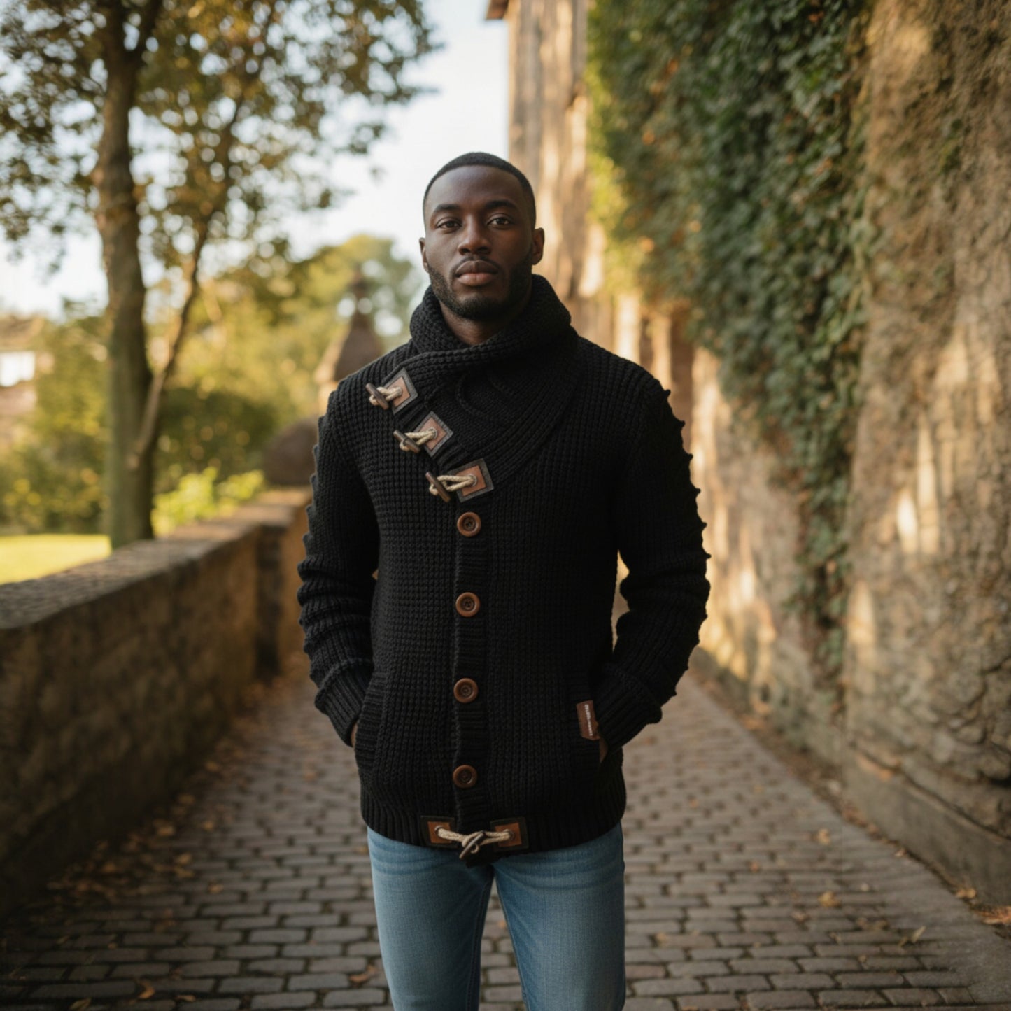 Black Wrap Neck Cardigan Sweater