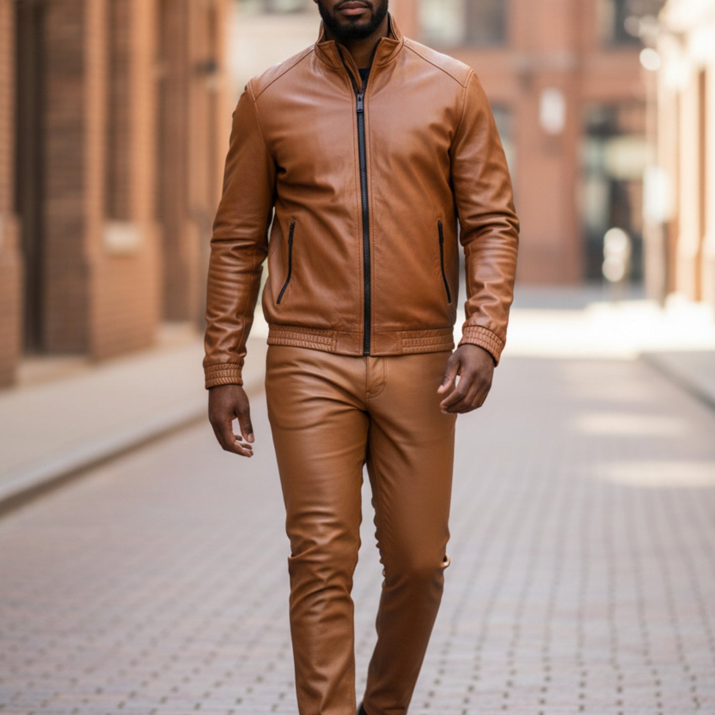BRX Couture Cognac Vegan Leather Casual Suit - BRX-713