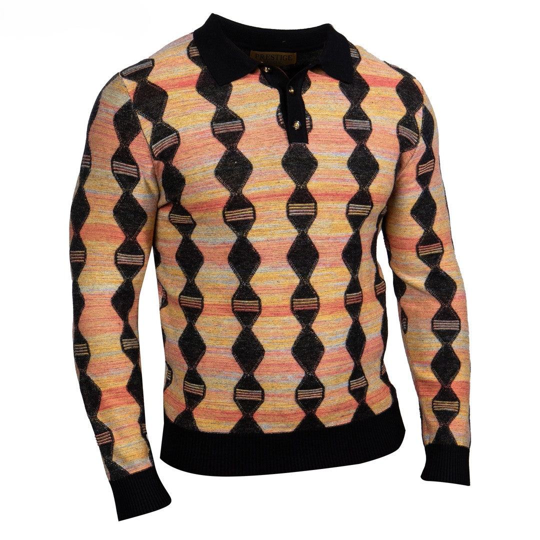 Prestige Black Orange Textured Polo Sweater SW-2257