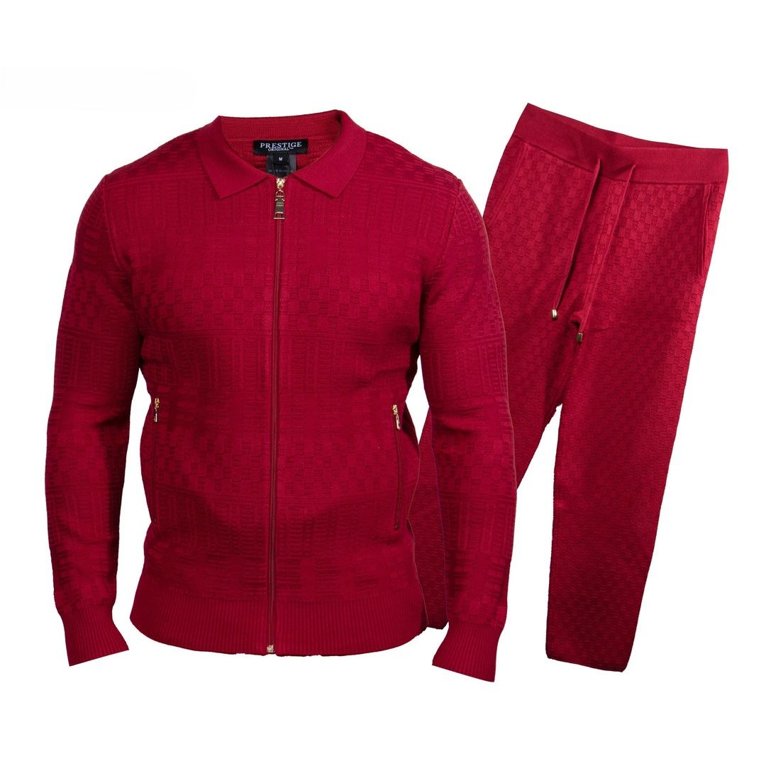 Prestige Wine Textured Knit "Bellavita" Luxury Jogger Suit LNG-210
