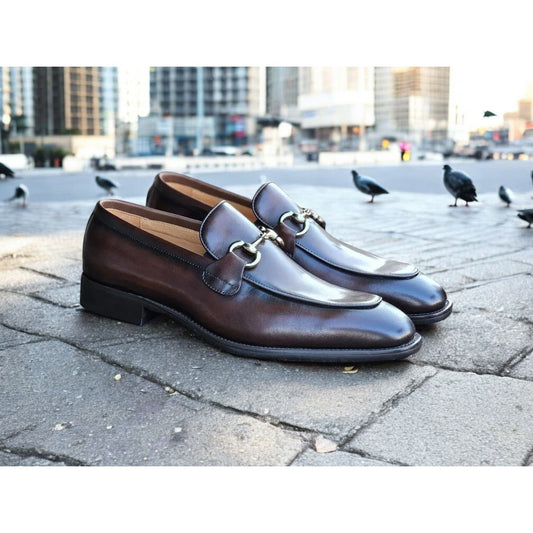 Carrucci Chestnut Burnished Calfskin Horsebit Loafer Dress Shoe - KS509-28