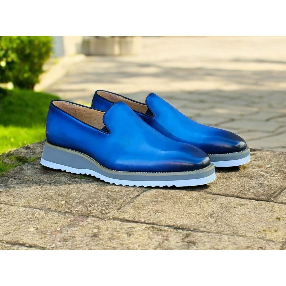Carrucci Sky Blue Burnished Whole Cut Casual Loafer