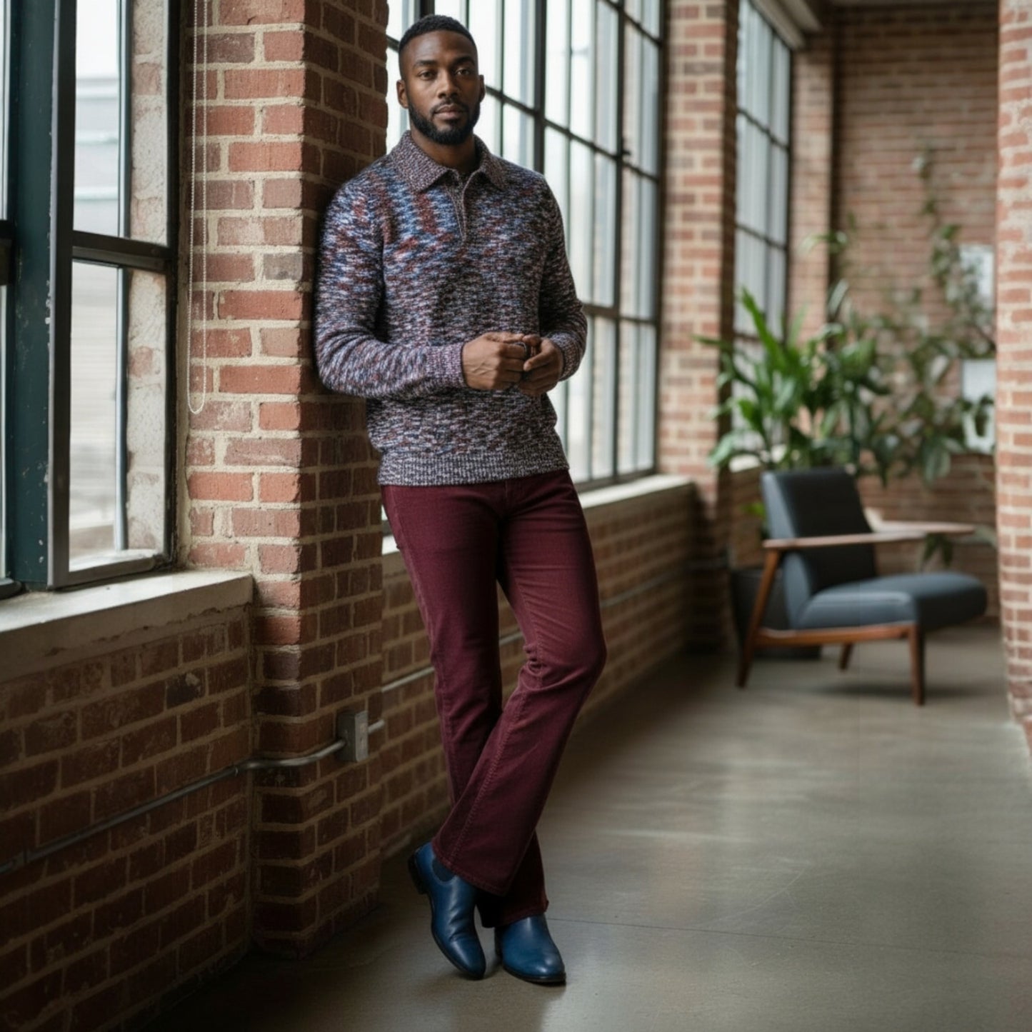 Prestige Navy Multi-Color Polo Sweater CH-590A