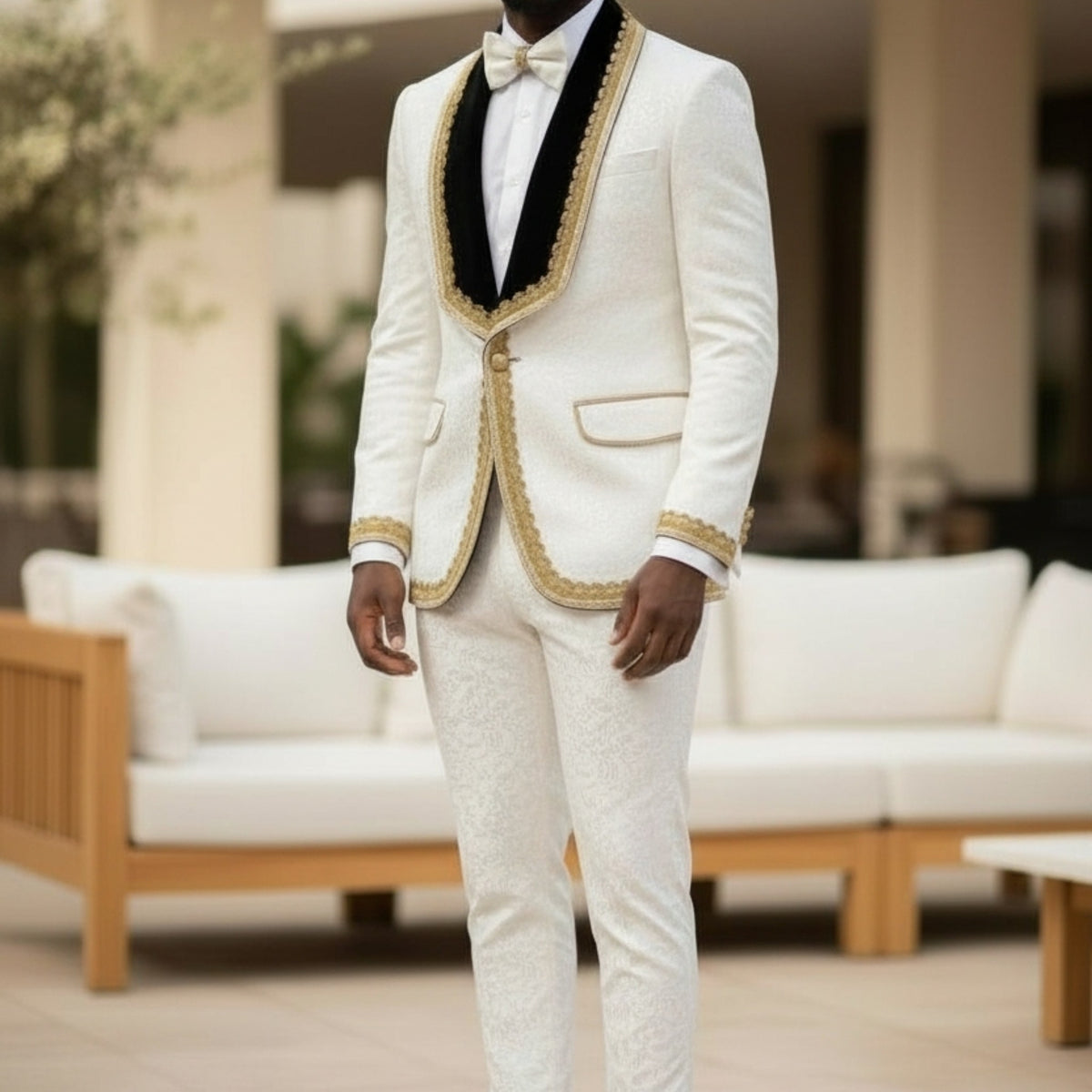 Manzini White Gold Chanel Wedding Prom Tuxedo Suit