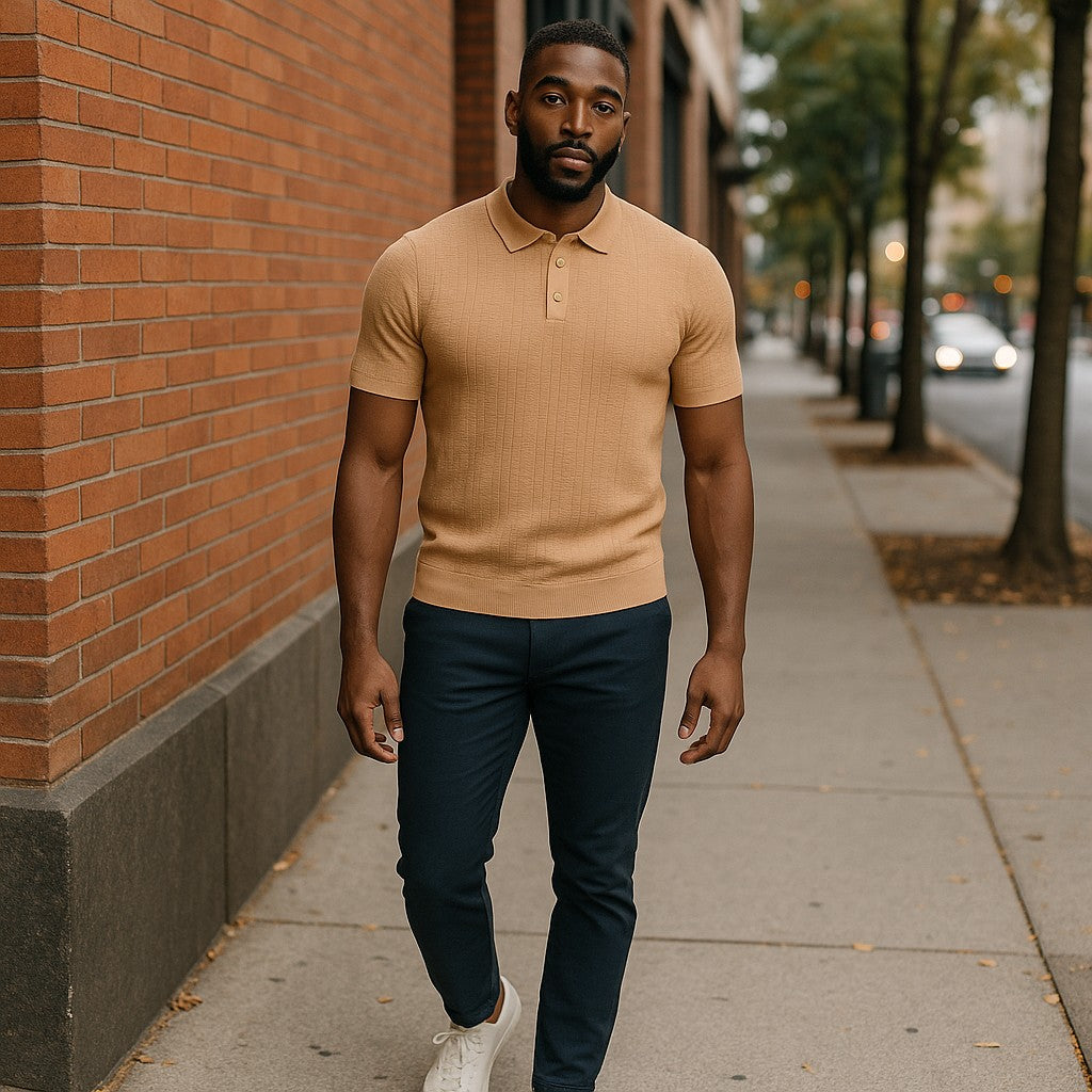 Prestige Luxury Khaki Textured Polo Shirt CMK-300-KHAKI