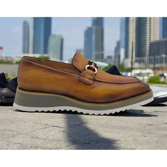 Carrucci Cognac Red Black Ribbon Buckle Casual Loafer