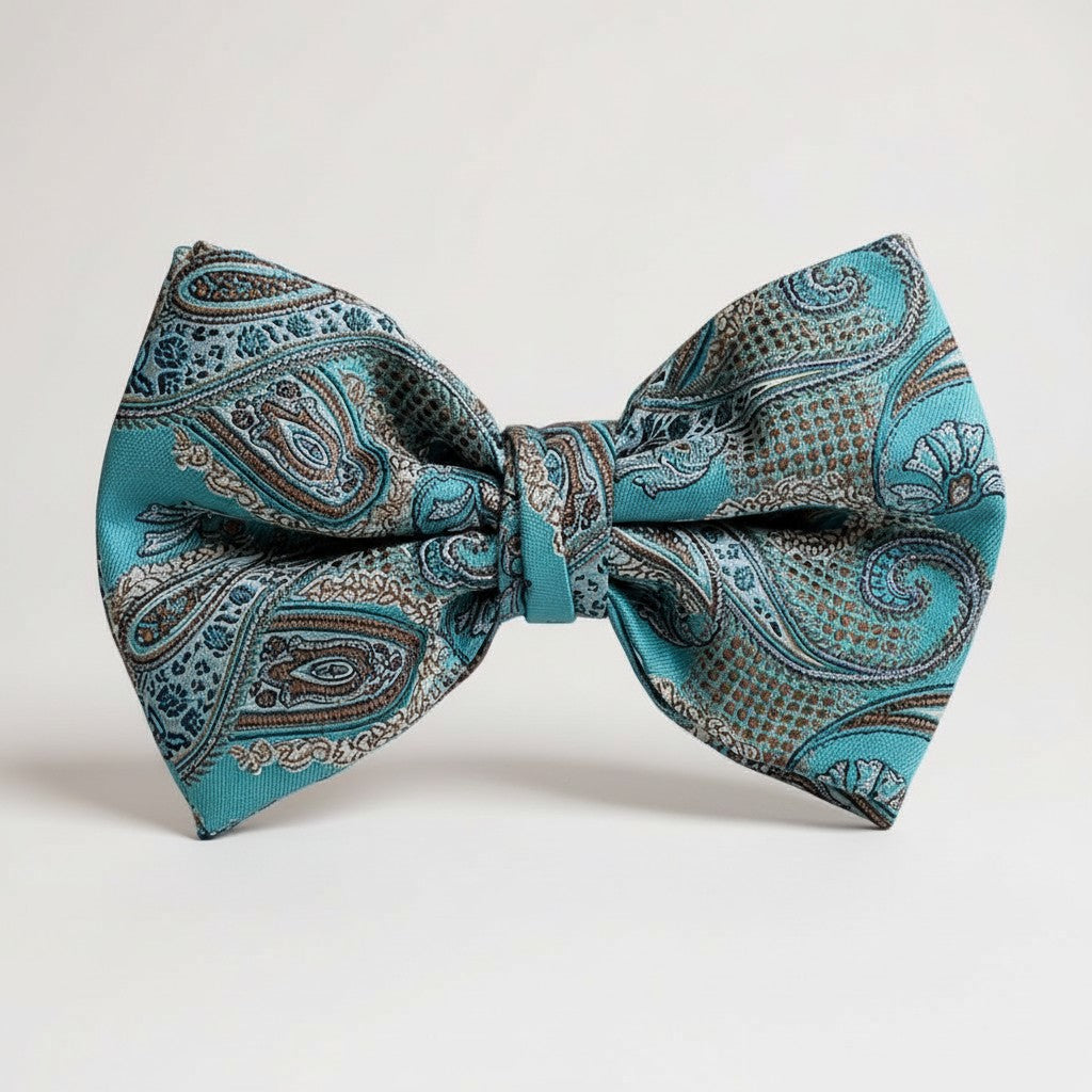 Teal Brown Paisley Bowtie BTP2179