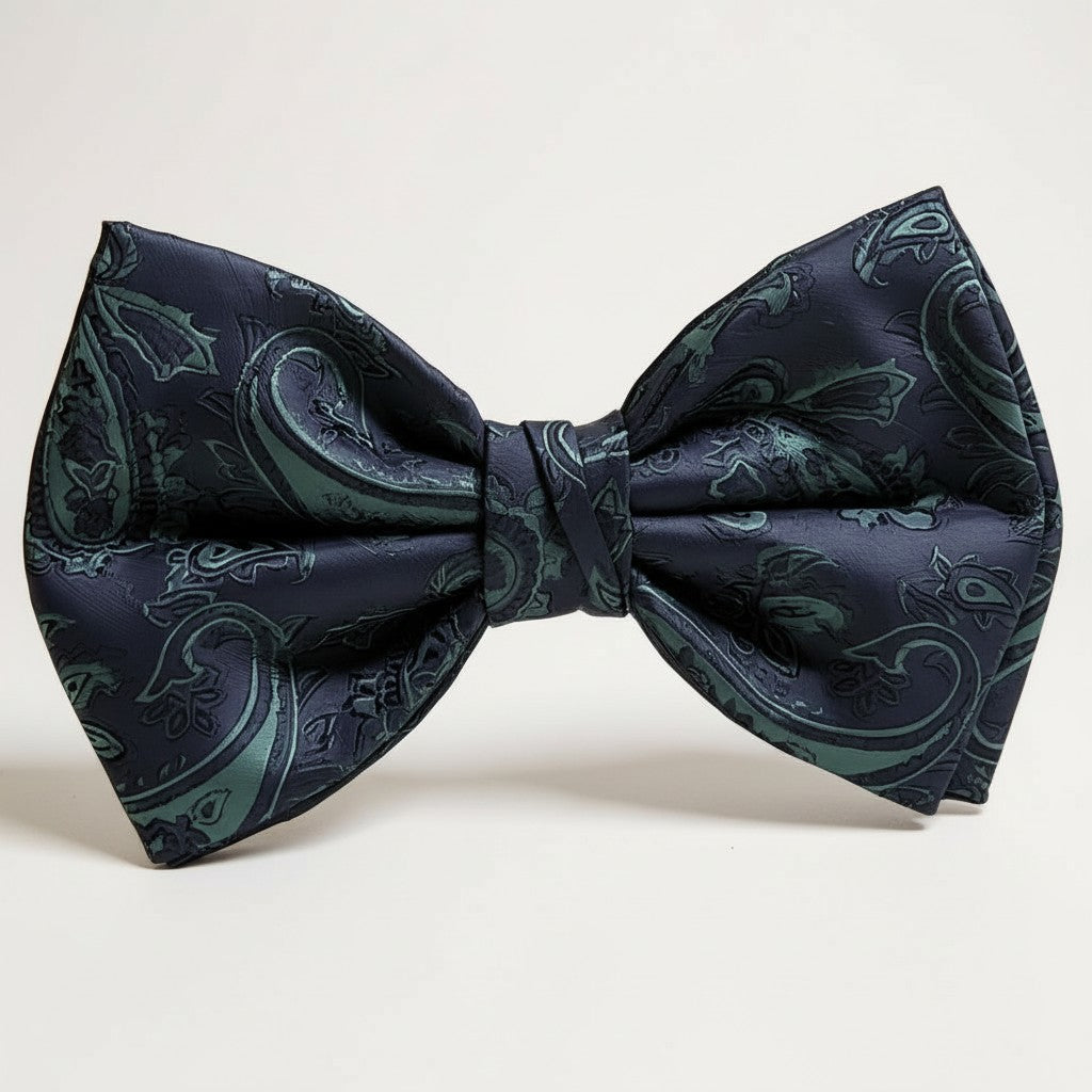Navy Green Paisley Bowtie BTP2183