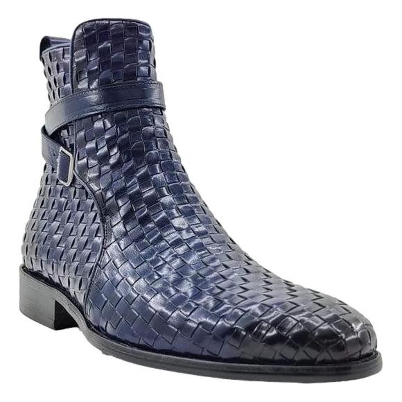 Carrucci Navy Basket Weave Buckle Boots