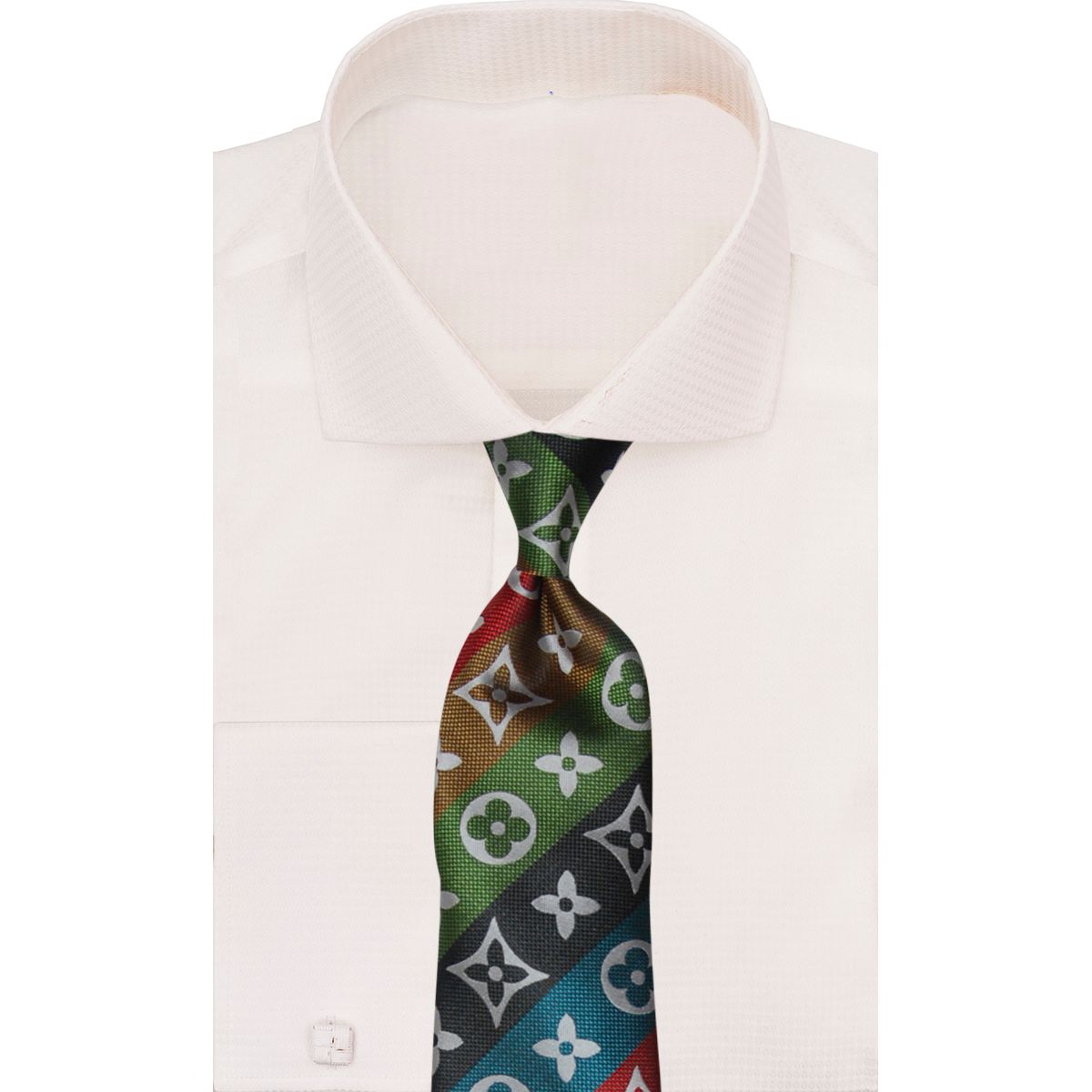Verse 9 Black Turquoise Brown Black Red LV Inspired Stripe Necktie - Stripe-A9