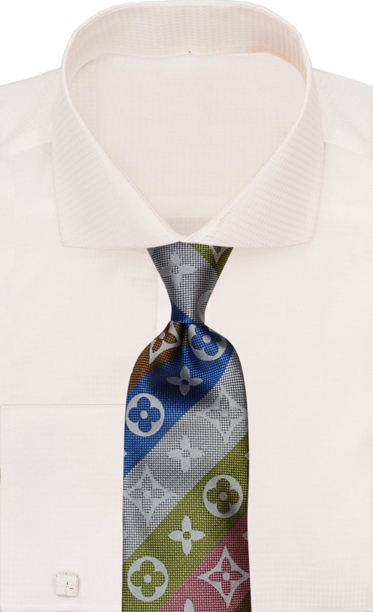 Verse 9 Brown Green Pink Blue LV Inspired Stripe Necktie - Stripe-A5