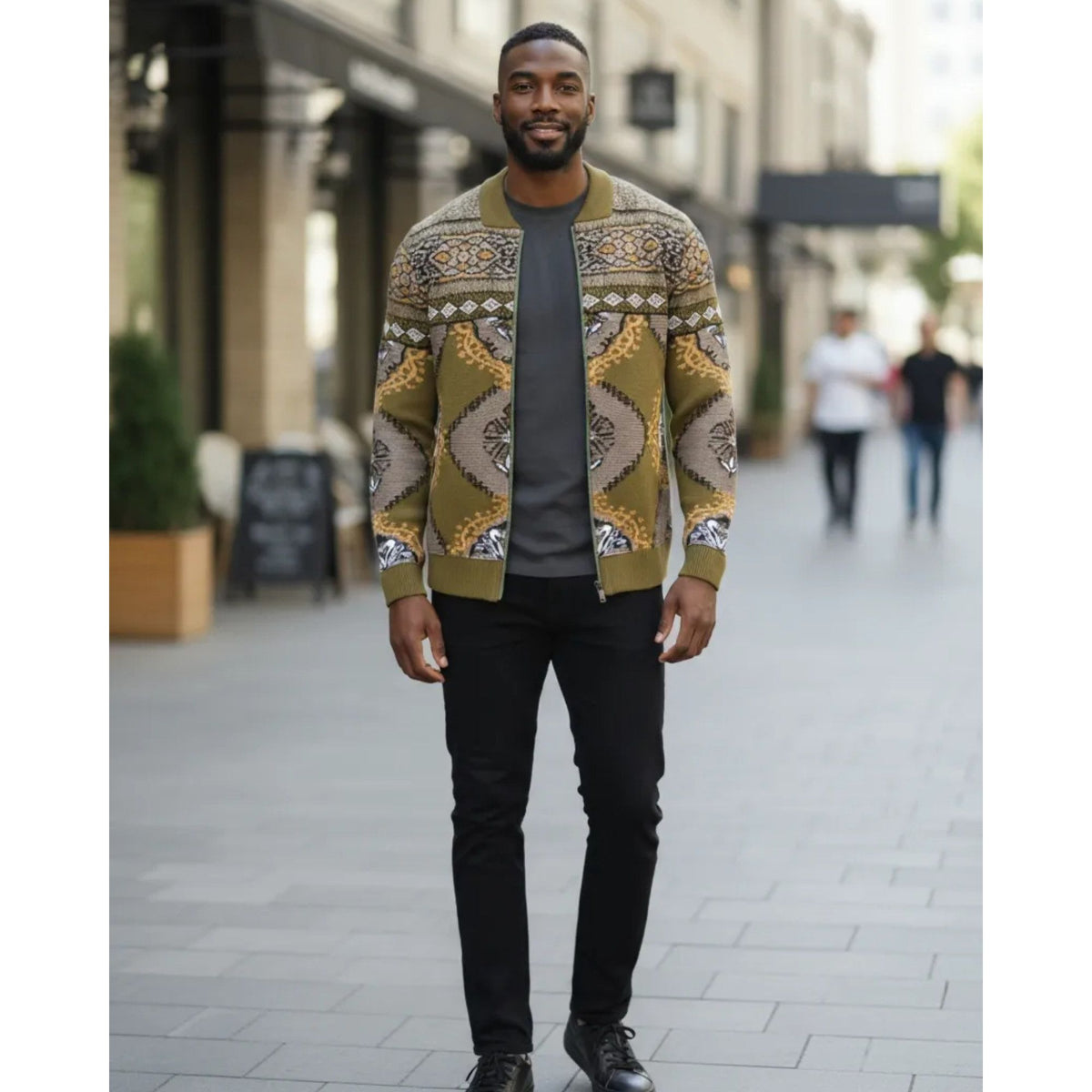 Prestige Luxury Avacado Green Gold Zip Sweater - SW-655