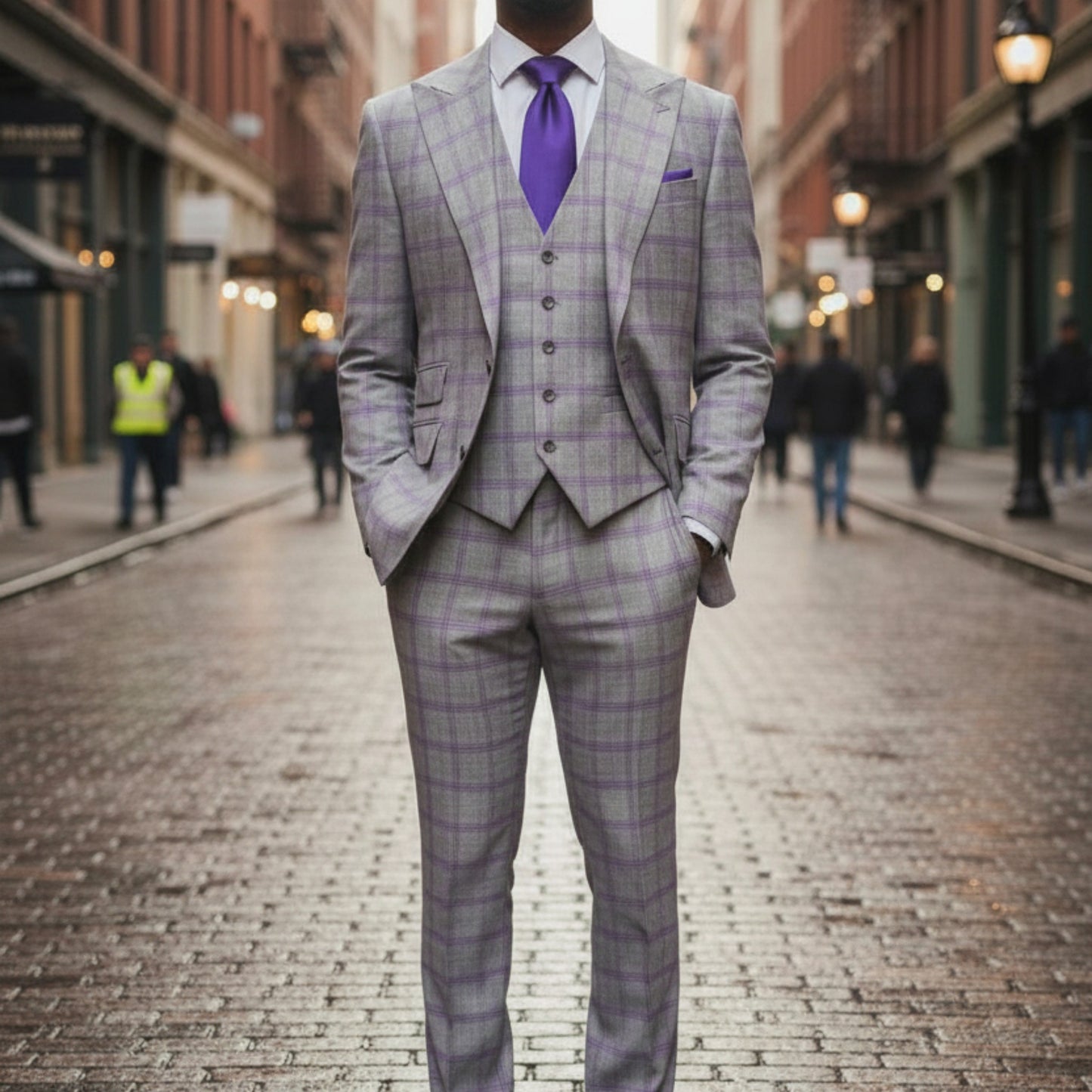 Tiglio Rosso Marbella Gray Purple Windowpane Wool 3pc Suit - 0474/379/1