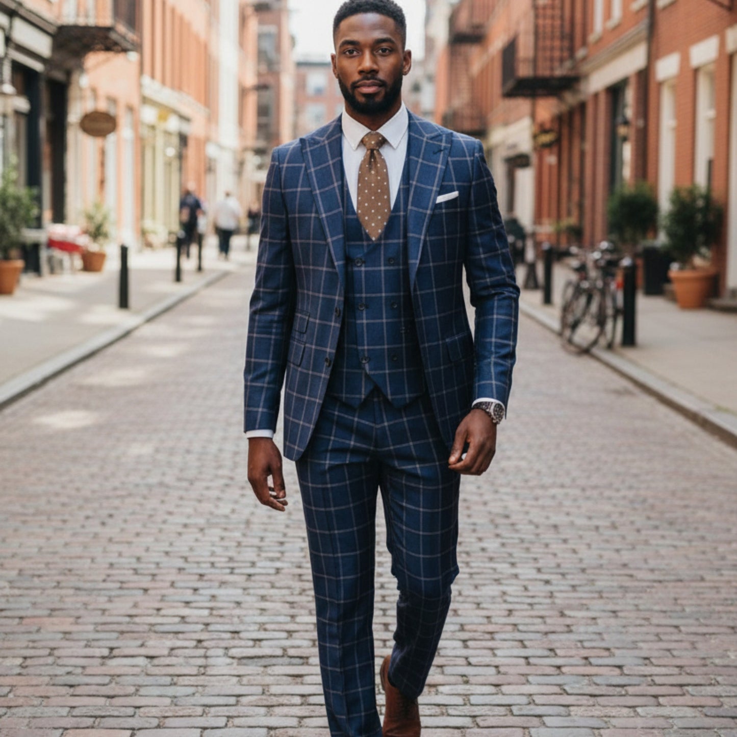 Tiglio Prossecco Blue Tan 3 Piece Suit - TL3345