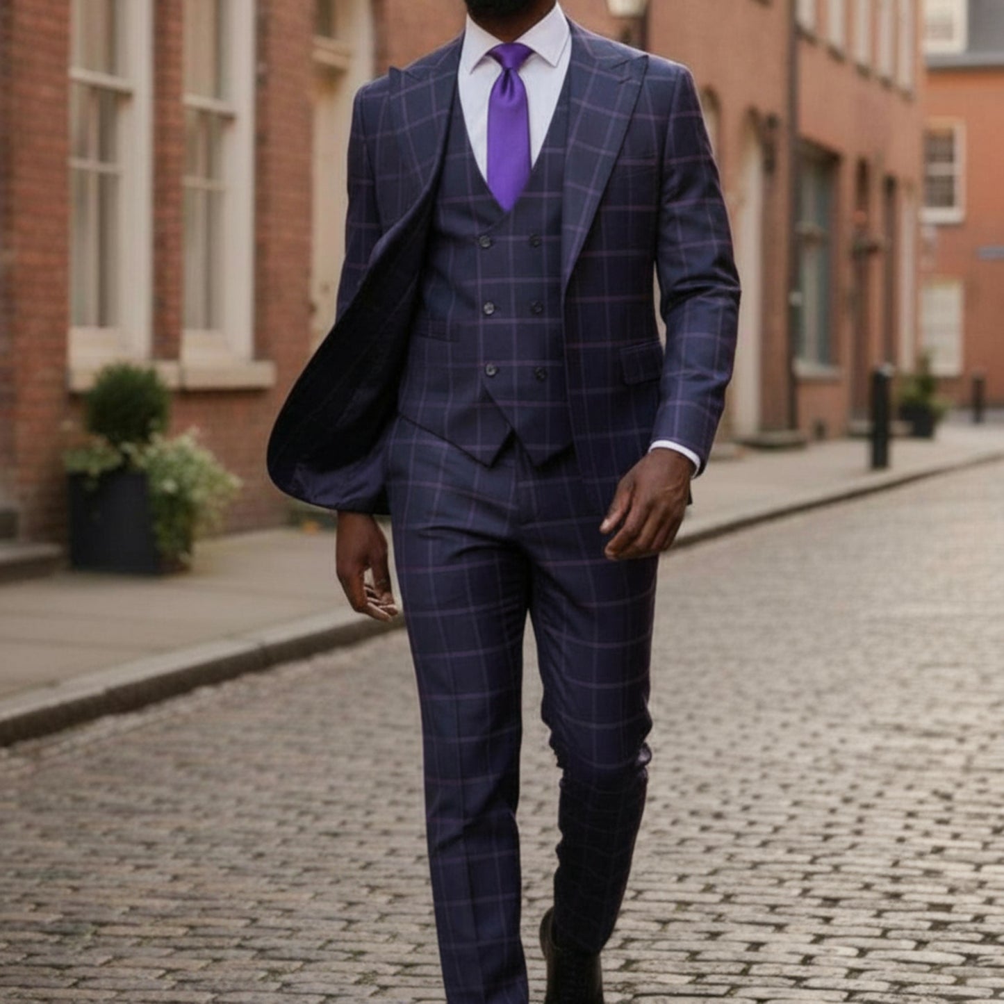 Tiglio Orvietto Blue Purple Windowpane 3 PC Suit - TL4226