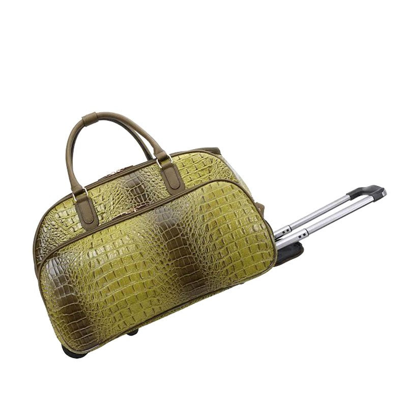 Ostrich Print Olive Rolling Duffle Travel Bag