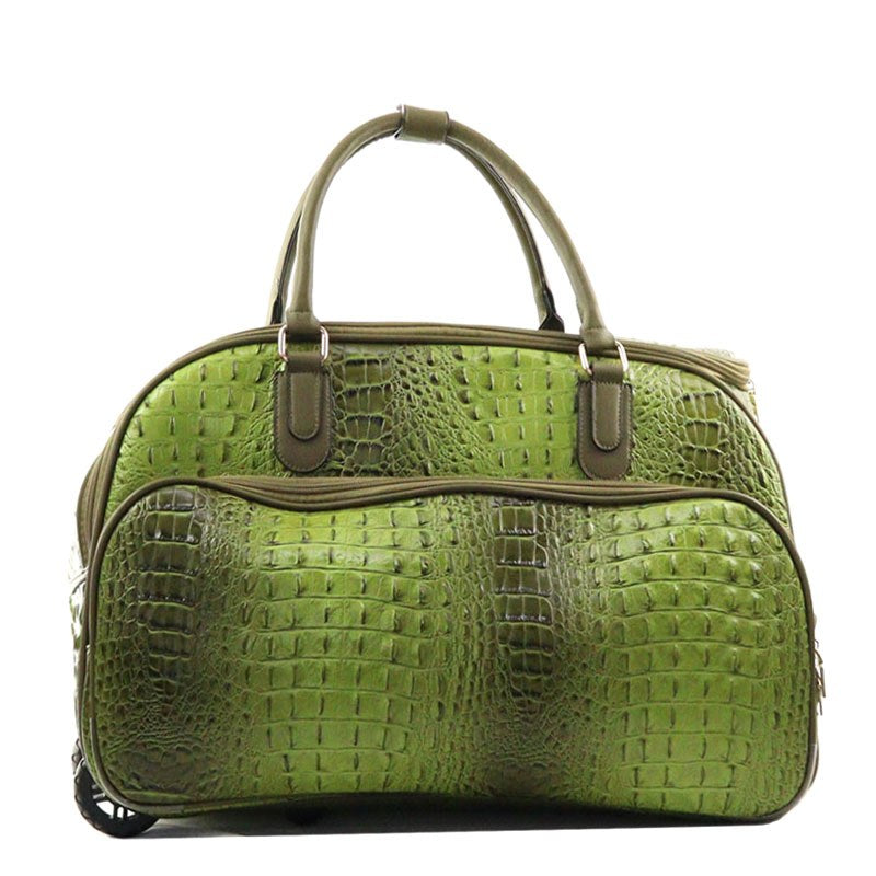 Ostrich Print Olive Rolling Duffle Travel Bag