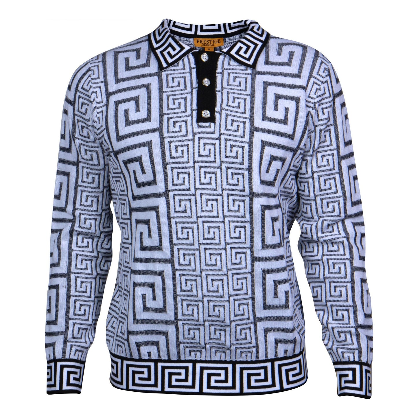 Prestige White Black Luxury Greek Keys Polo Shirt - SW-467