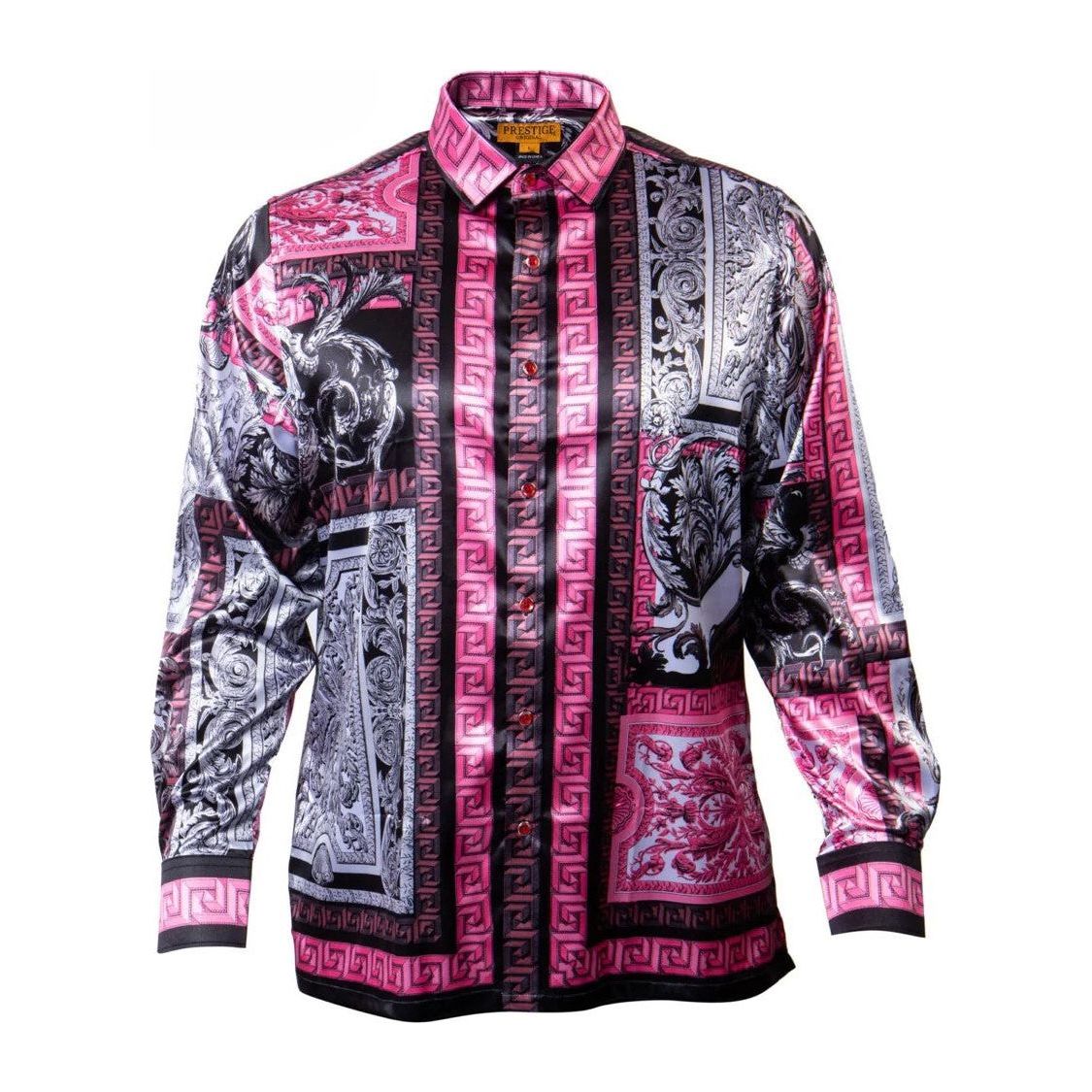 Prestige Pink Black Grey Satin Silk Shirt PR-204-PINK