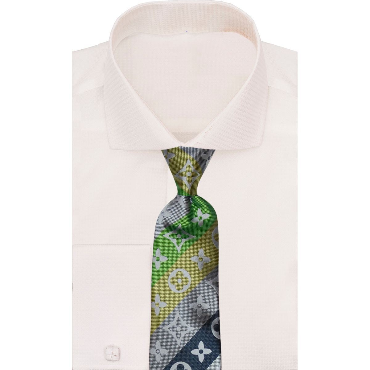 Verse 9 Silver Navy Yellow Green LV Inspired Stripe Necktie - Stripe-A4