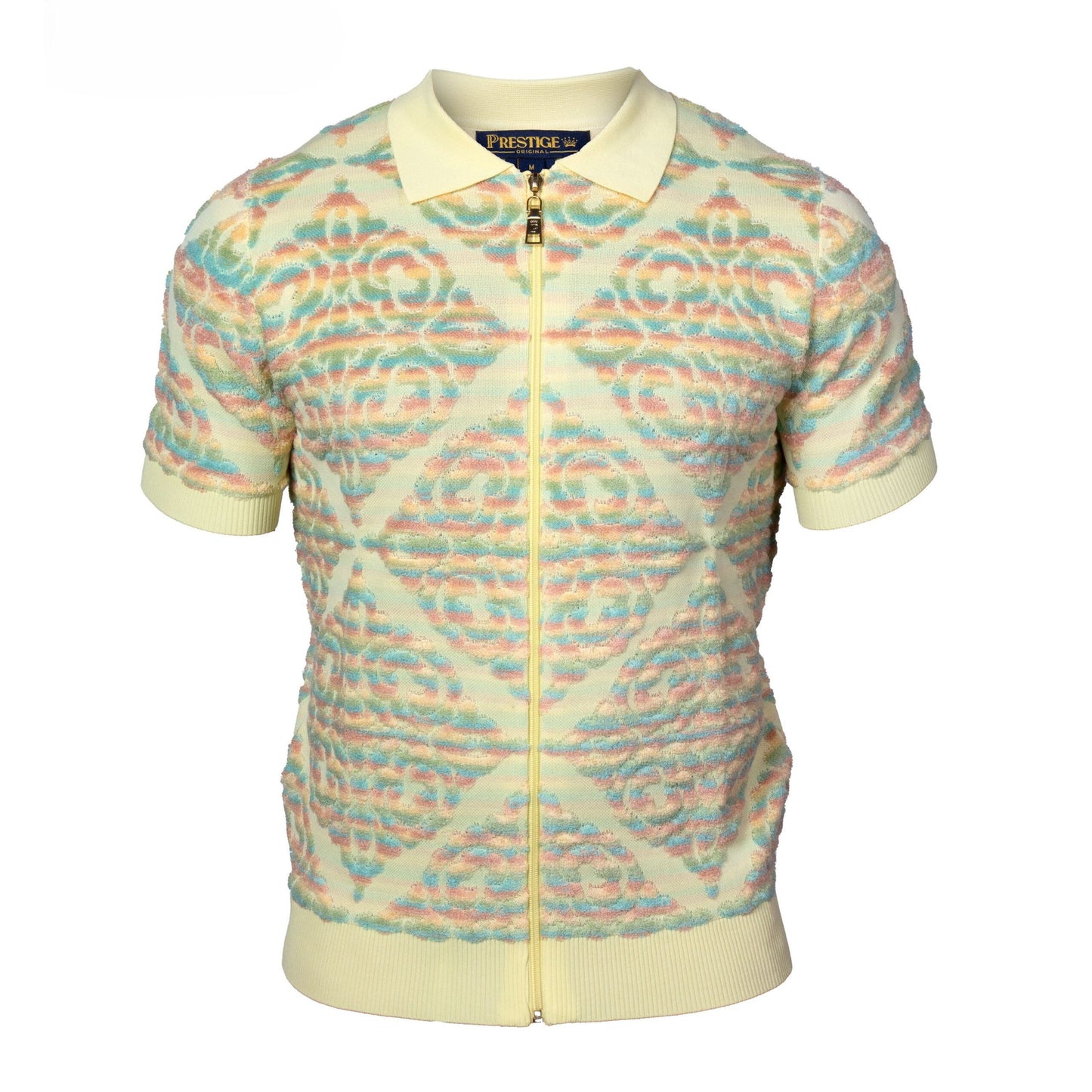 Prestige Yellow Green Teal Terry Towel Fabric Short Sleeve Shirt CMK-6008