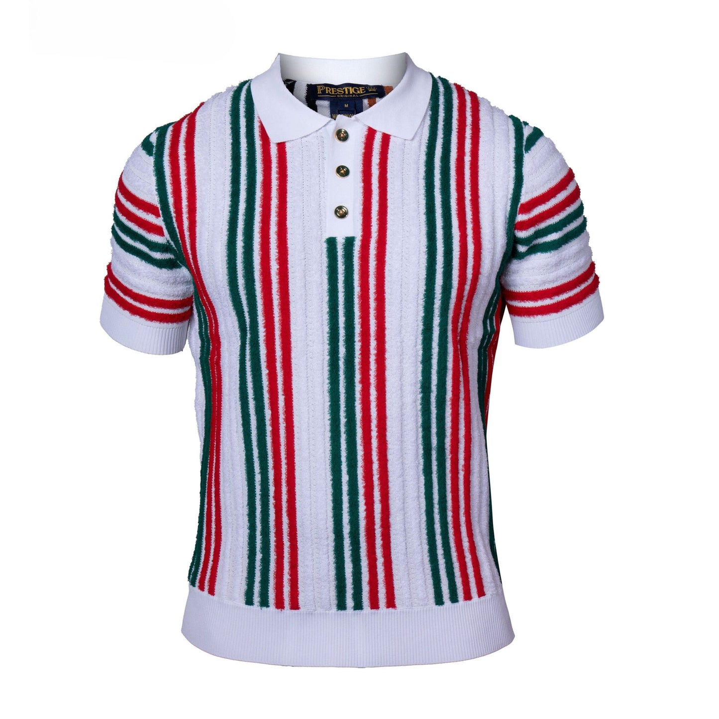Prestige White Red Green Terry Towel Fabric Short Sleeve Shirt CMK-6027