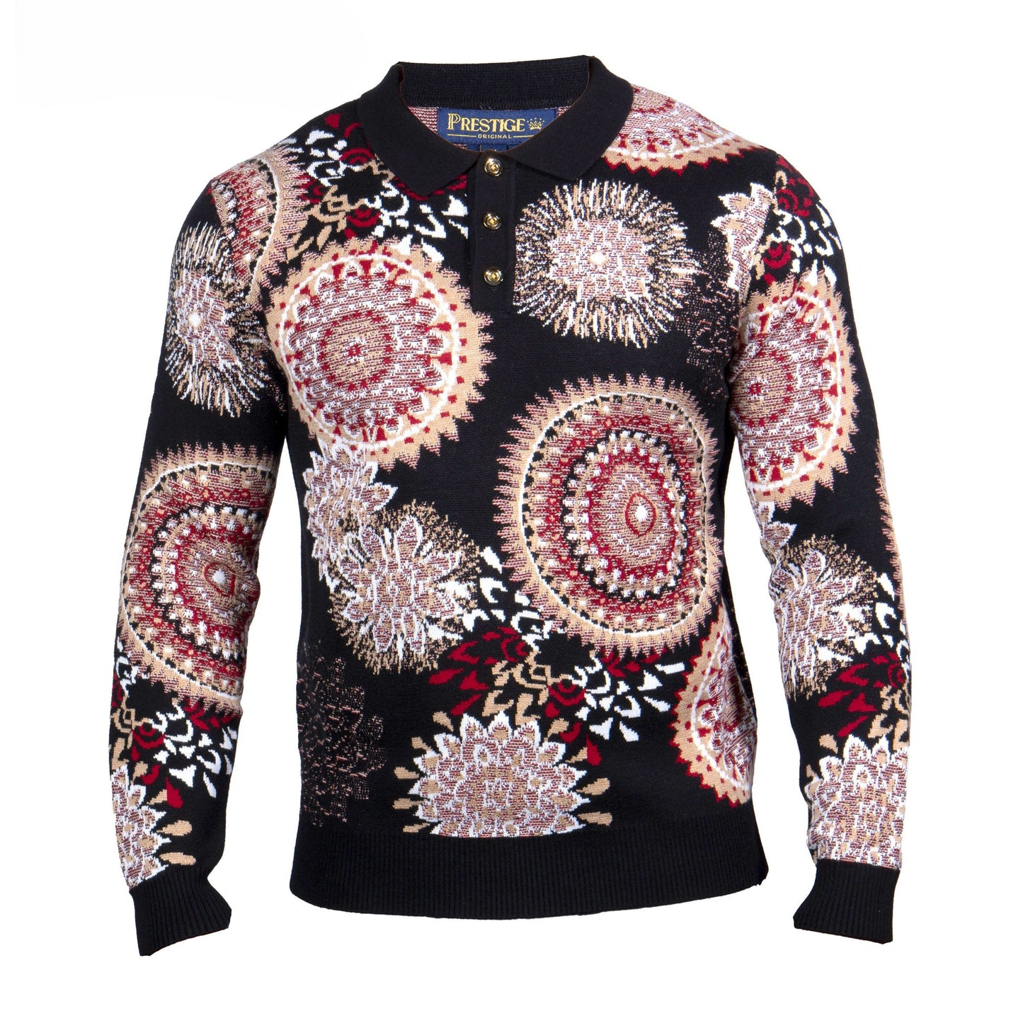 Prestige Luxury Black Burgundy Polo Sweater - SW-654