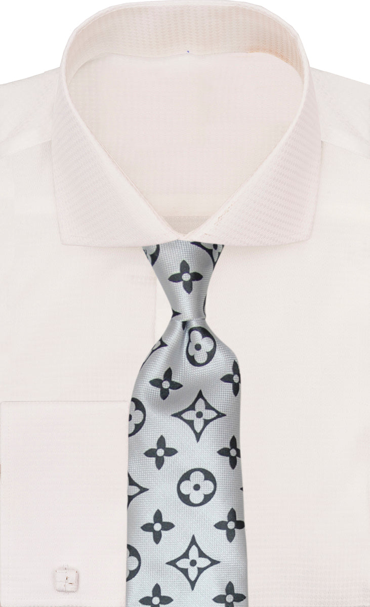 Verse 9 White Black LV Inspired Monochrome Necktie - LV-1