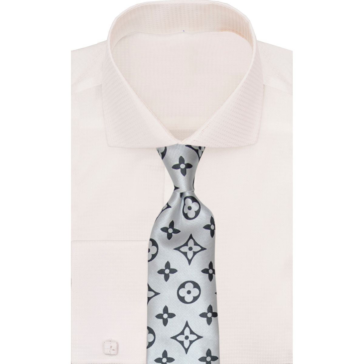 Verse 9 White Black LV Inspired Monochrome Necktie - LV-1