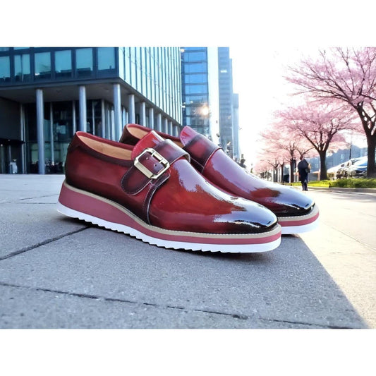 Carrucci Burgundy Patent Leather Monkstrap Slip-on Casual Loafer
