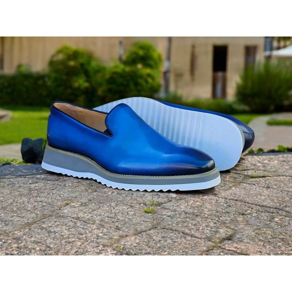 Carrucci Sky Blue Burnished Whole Cut Casual Loafer