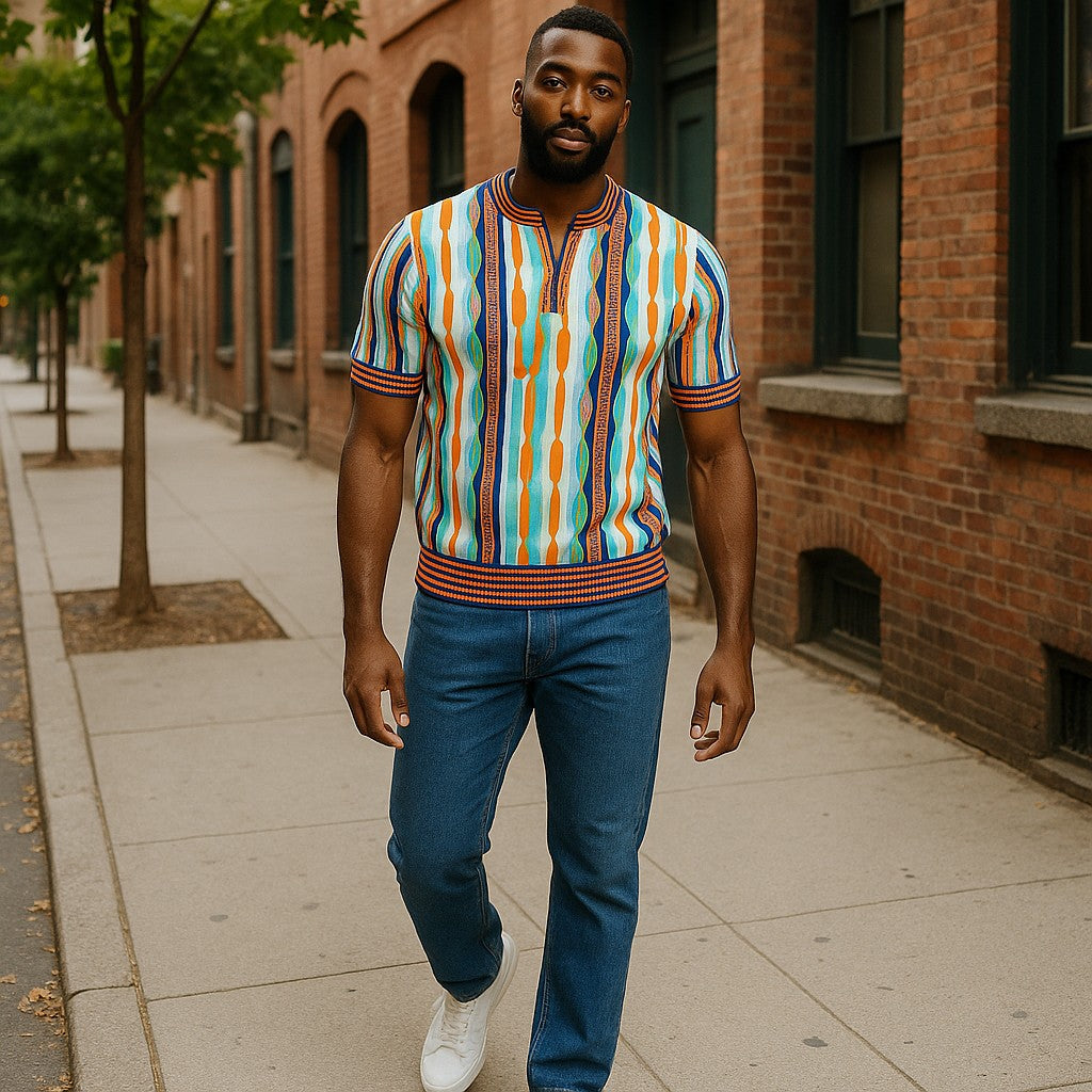 Prestige Luxury Coogi Inspire Orange Blue Aqua Polo Shirt CMK-396