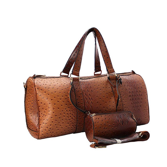 Ostrich Print Cognac Duffle Travel Bag