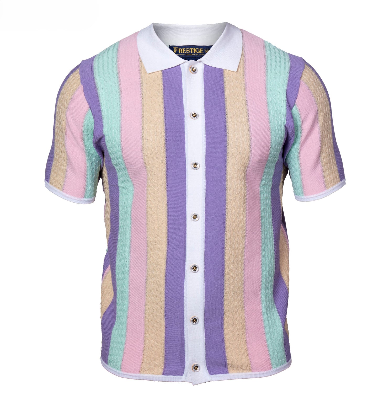 Prestige Luxury Lilac Pink Teal Button Down Short Sleeve Shirt CMK-6025