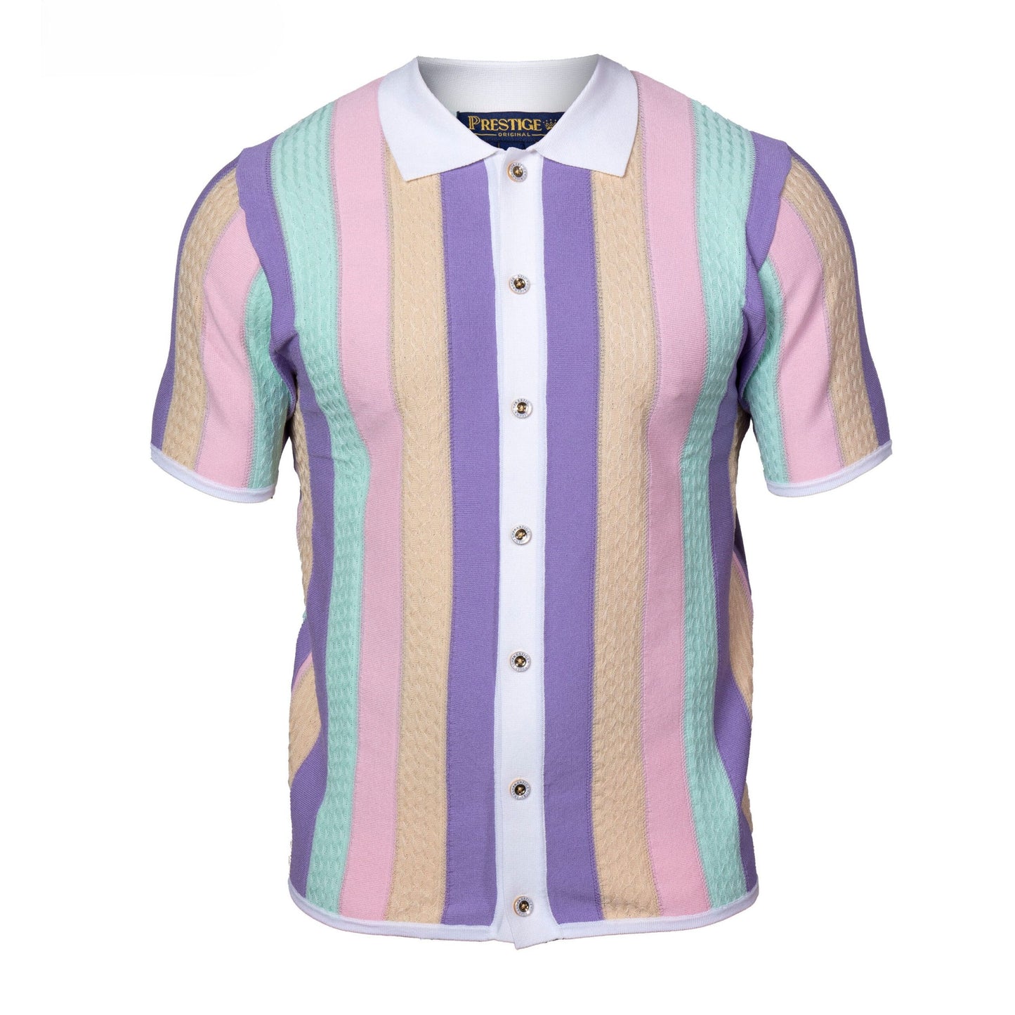 Prestige Luxury Lilac Pink Teal Button Down Short Sleeve Shirt CMK-6025