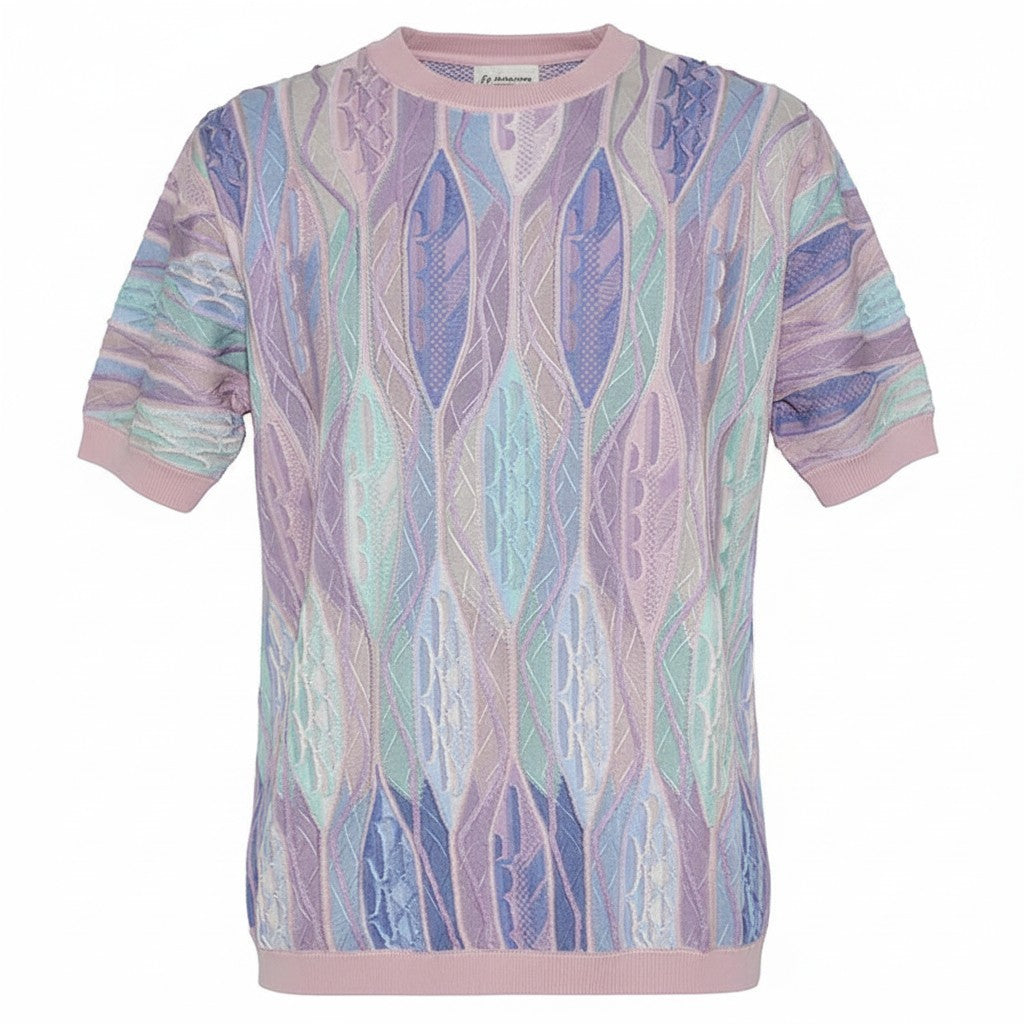 Couture Coogi Style Pink Purple Aqua Crew Neck Short Sleeve Shirt - CR-1687