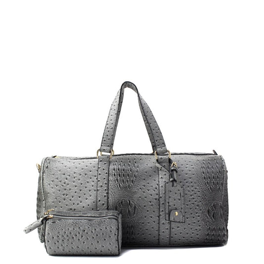 Ostrich Print Grey Duffle Travel Bag