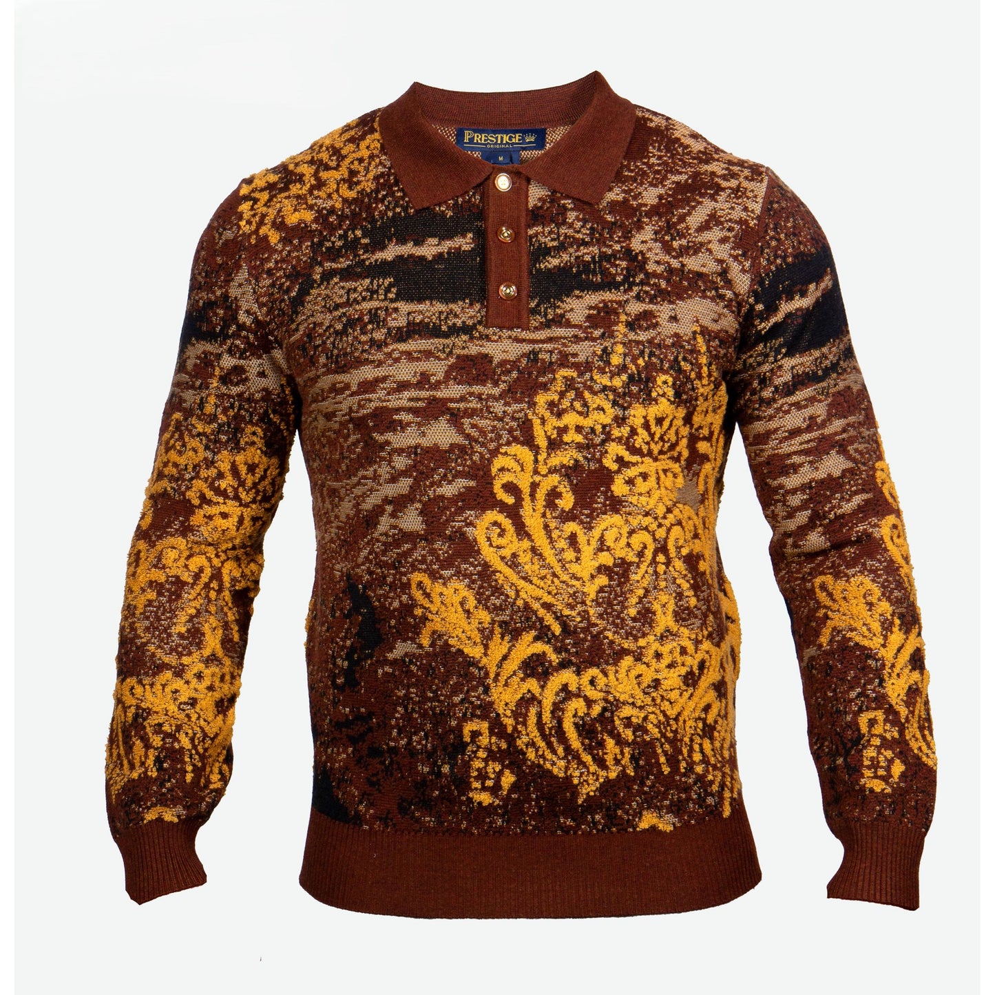 Prestige Luxury Brown Black Yellow Polo Sweater - SW-652