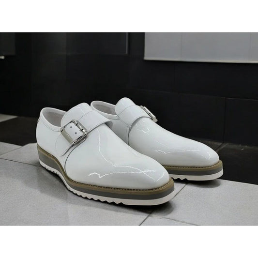 Carrucci White Patent Leather Monkstrap Slip-on Casual Loafer