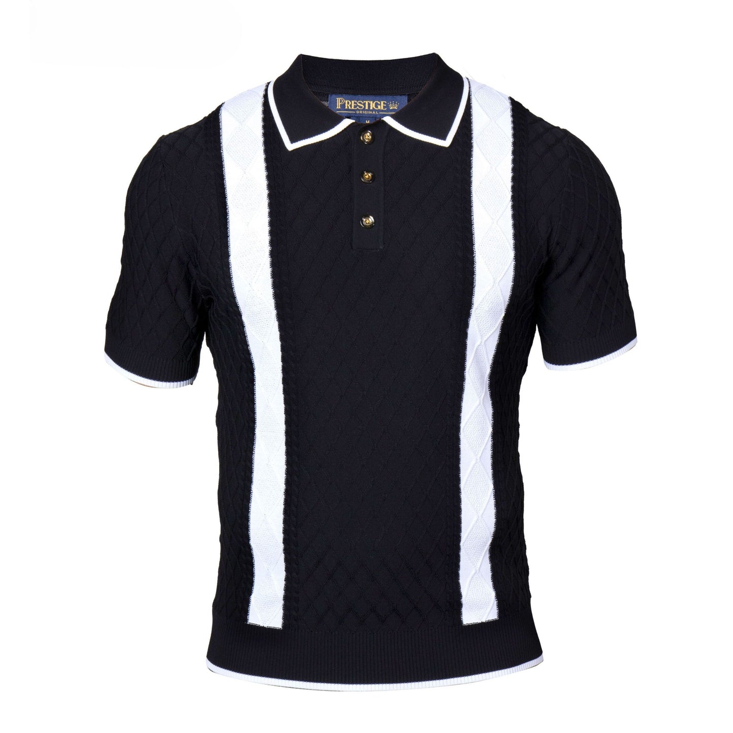 Prestige Luxury Black White Stripe Knit Polo Shirt CMK-6038