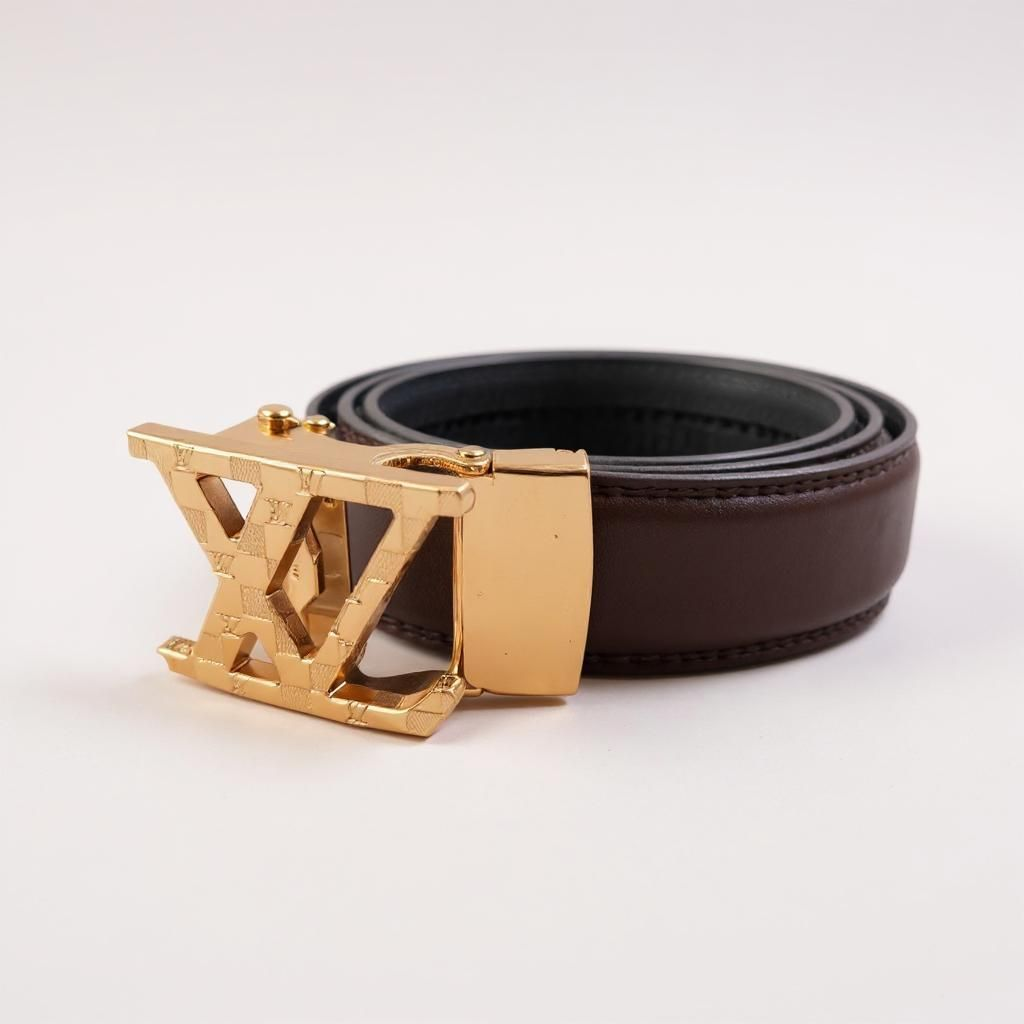 Designer Gold LV Genuine Leather Brown Belt L372g