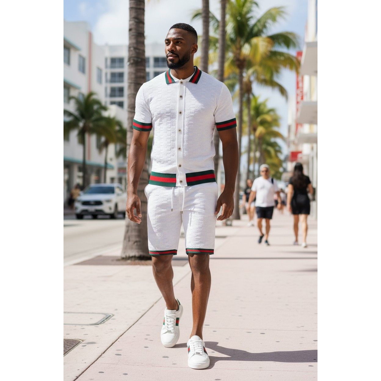 Prestige Luxury White Green Red Ribbon Short Set CKJ-6126