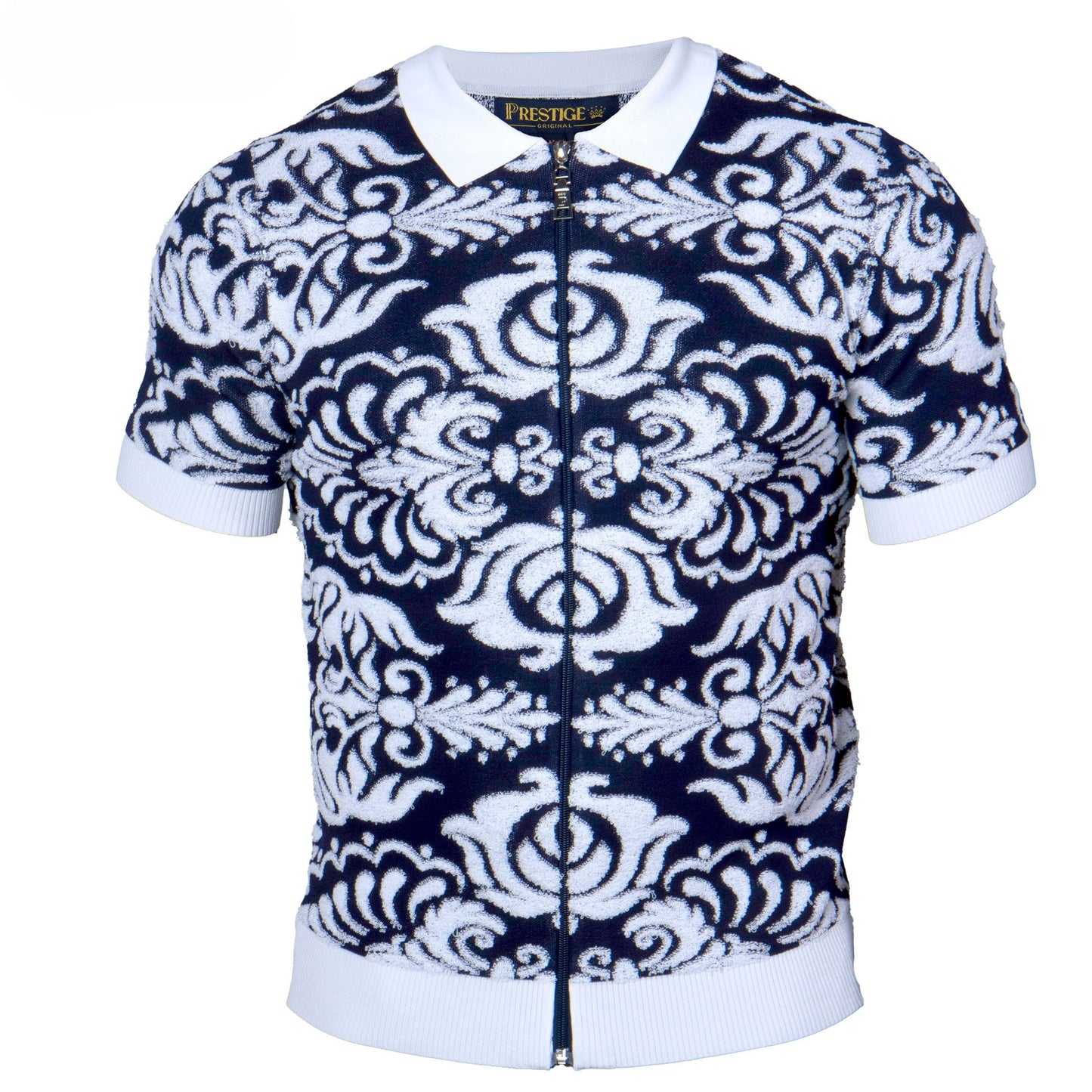 Prestige Navy White Terry Towel Fabric Short Sleeve Shirt CMK-395
