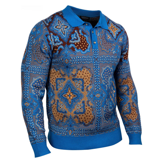 Prestige Original Blue Brown Gold Luxury Sweater SW-212 BLUE