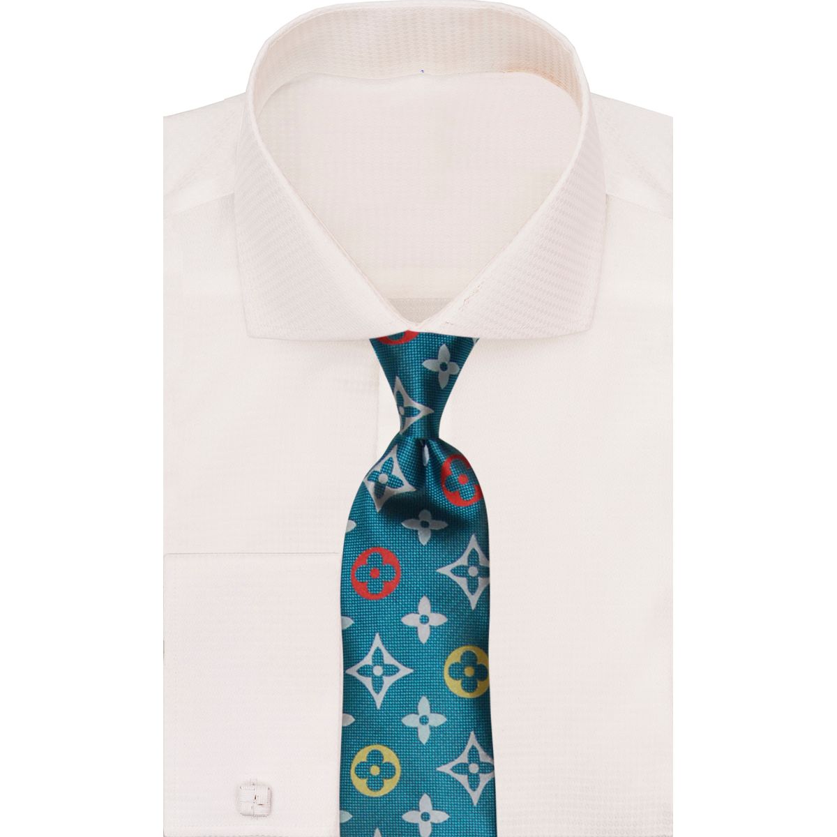 Verse 9 Teal Red Silver LV Inspired Multicolor Necktie - B1