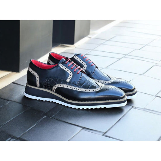 Carrucci Black Sole Wingtip Lace-Up Casual Oxford Shoes