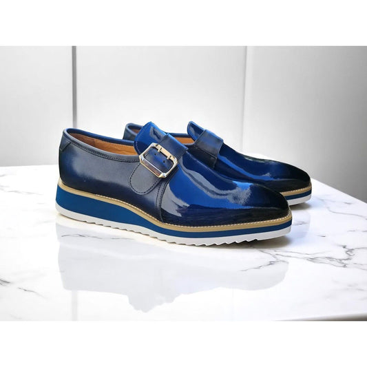 Carrucci Navy Patent Leather Monkstrap Slip-on Casual Loafer