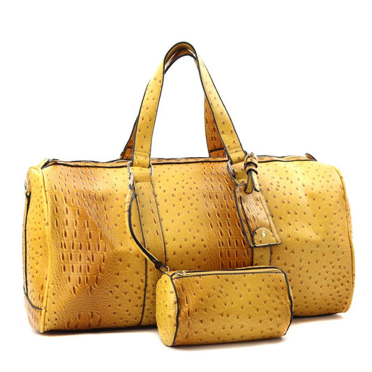 Ostrich Print Mustard Duffle Travel Bag